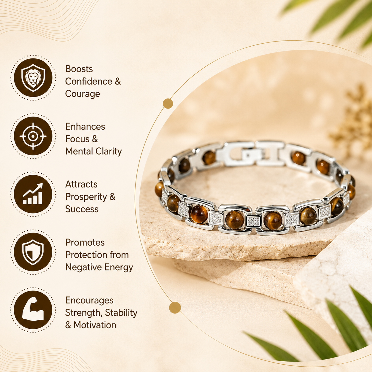 Tiger Eye Metal Frame Bracelet