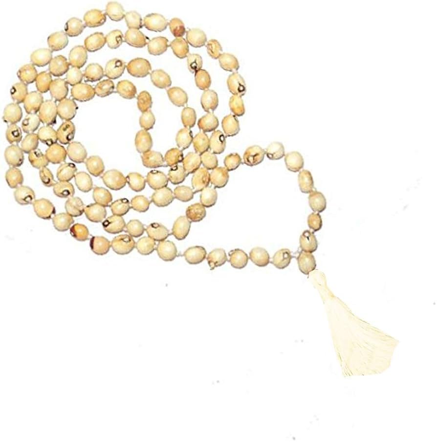 White Gunja Mala – Traditional Sacred Bead Necklace for Spiritual Practice