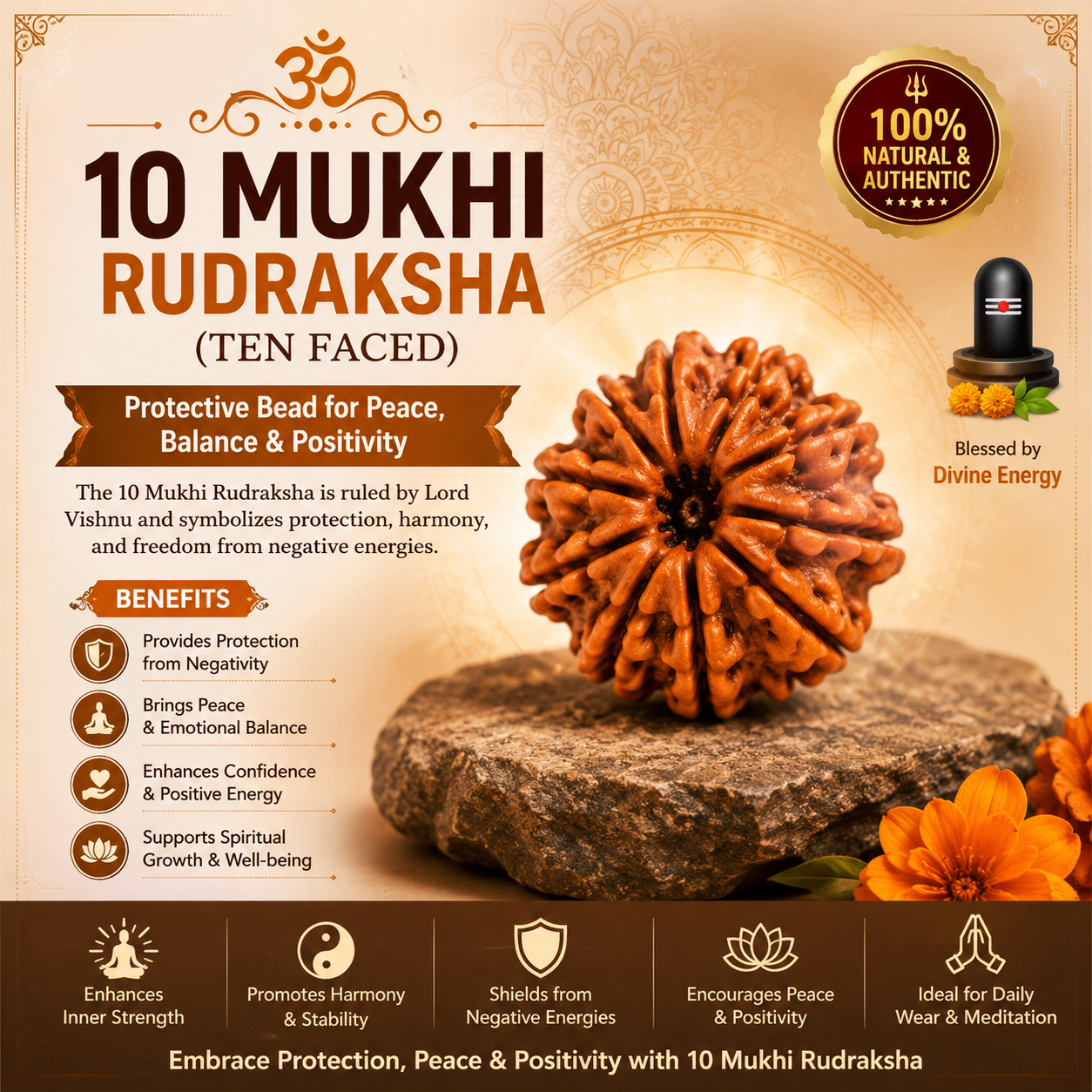 10 Mukhi Rudraksha (Ten Faced) – Protective Bead for Peace, Balance & Positivity (indo)
