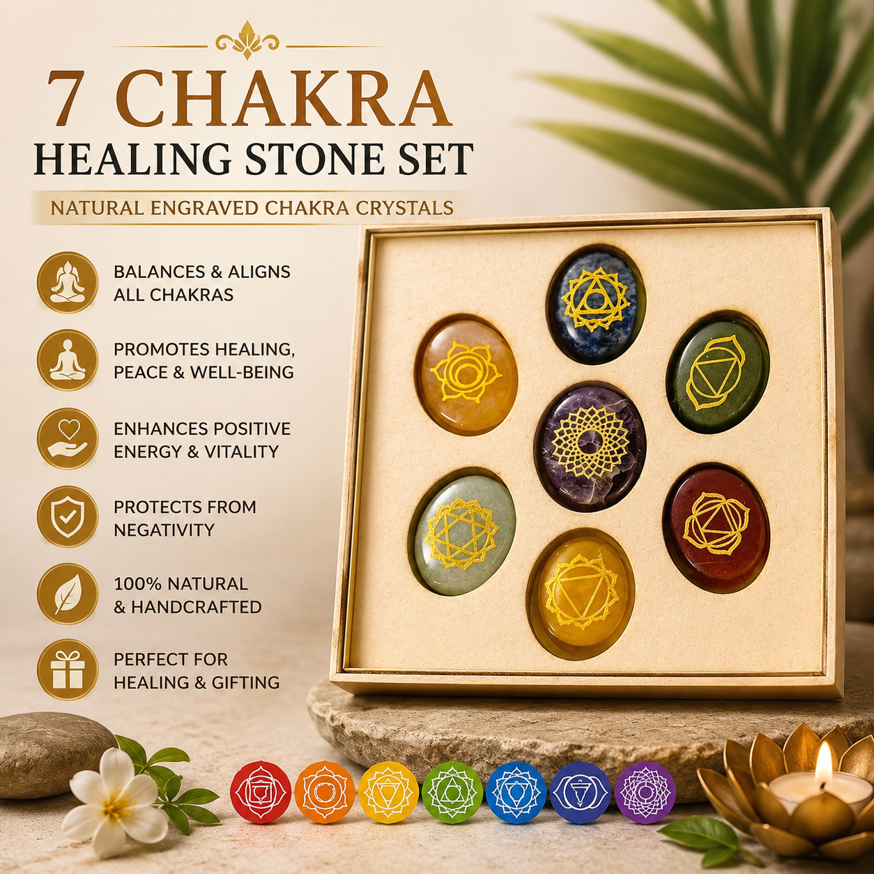 7 Chakra Healing Stone Set (Natural Engraved Chakra Crystals)