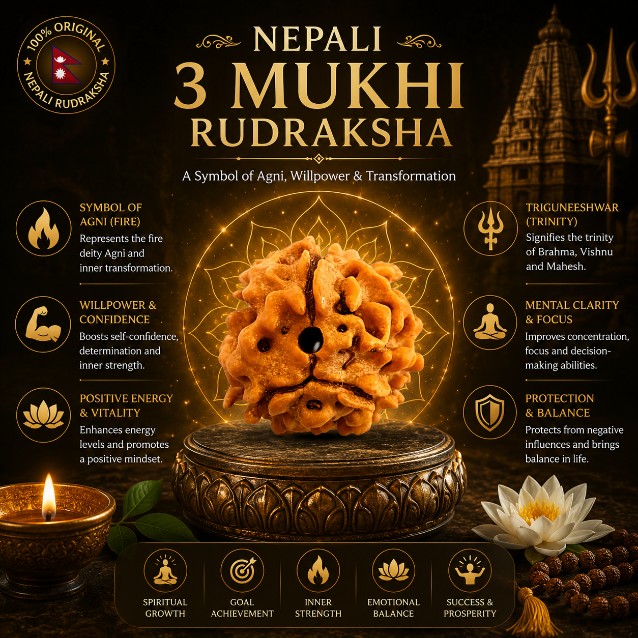 Nepali 3 Mukhi Rudraksha