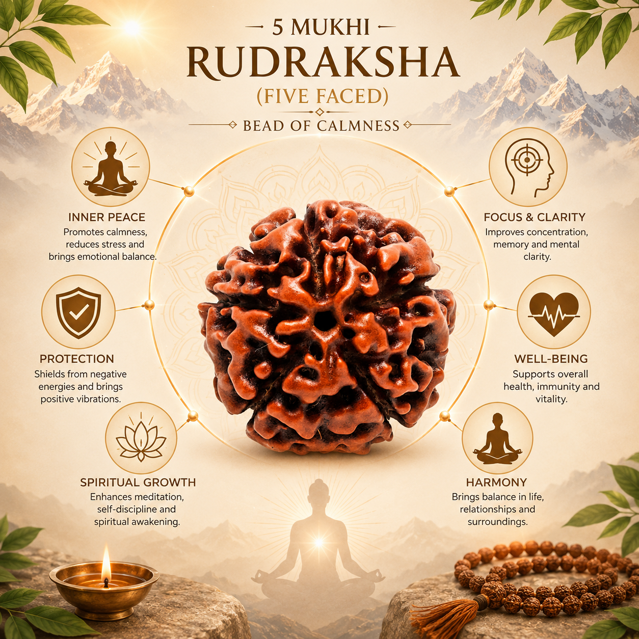 5 Mukhi Rudraksha (Five Faced) – Bead of Calmness, Discipline & Inner Growth (indo)