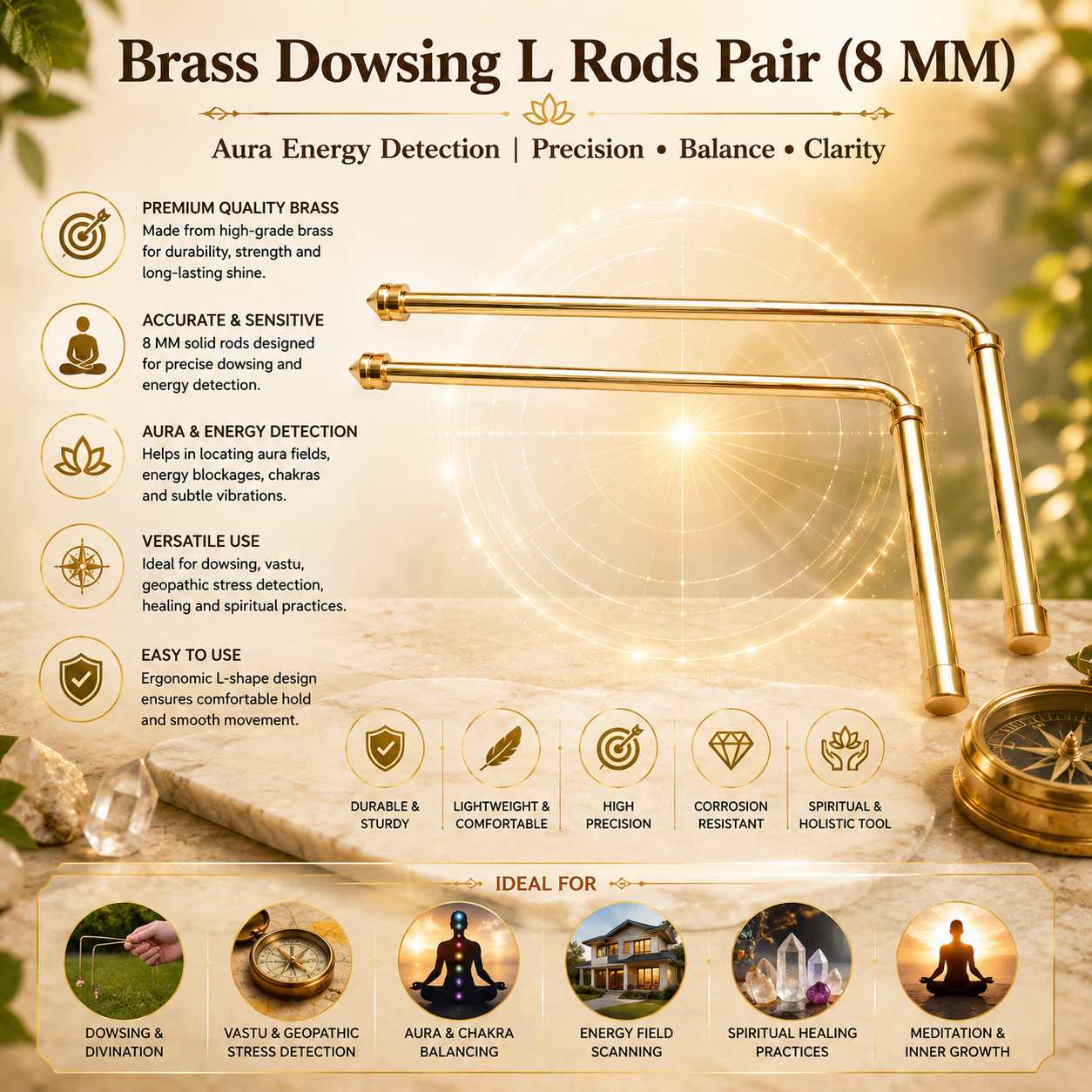 Brass Dowsing L Rods Pair (8 MM) – Aura Energy & Vastu Checking Tool