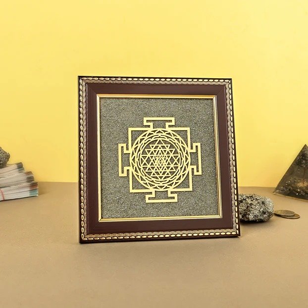 Shri Yantra Raw Pyrite Frame