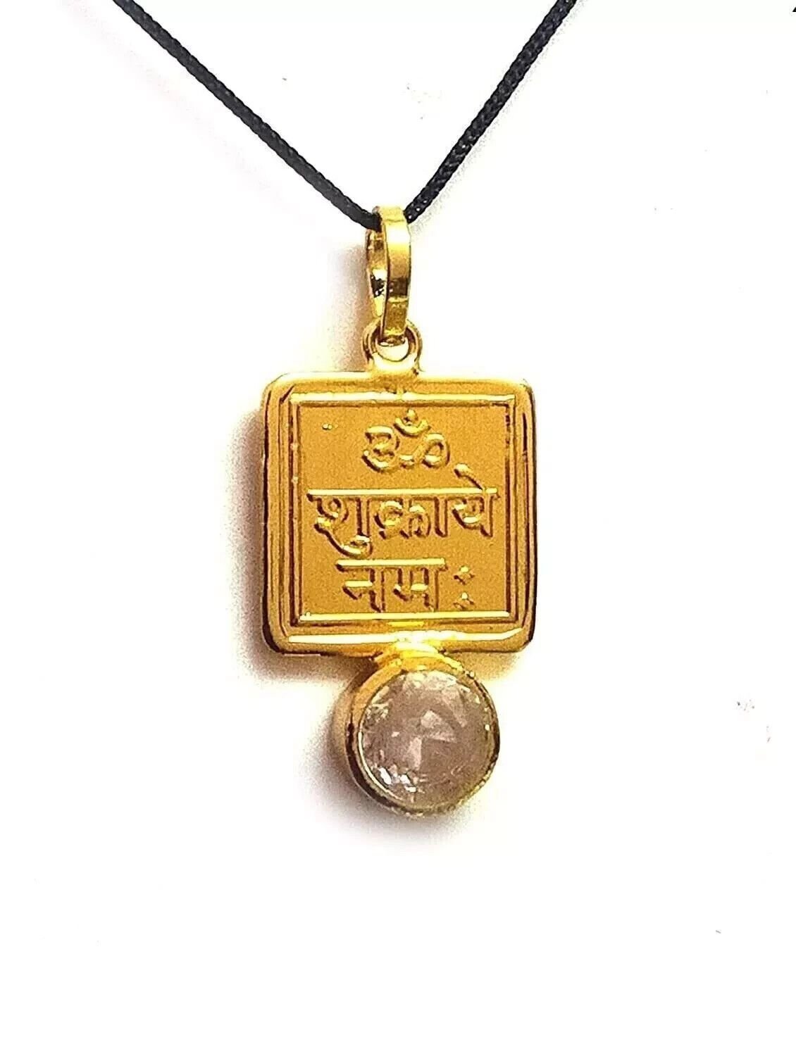 Shukra Grah Yantra Pendant with Zircon Stone | Gold-Plated Venus Planet Remedy Locket for Love, Luxury & Attraction