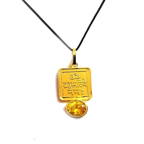 Brihaspati Grah Yantra Pendant with Yellow Stone | Gold-Plated Guru Planet Remedy Locket for Wisdom & Prosperity