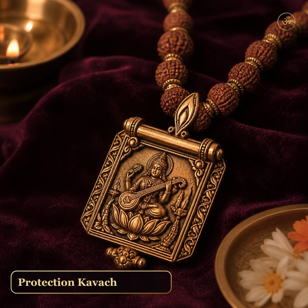 Saraswati Kavach with 3, 5 & 6 Mukhi Rudraksha | Education & Wisdom Protection Kavach
